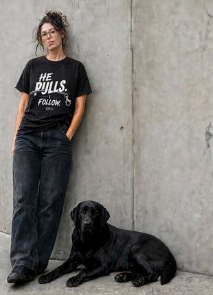 Dog Patrol Crew Funny Dog Walking Tee – He Pulls I Follow | Comfort Colors